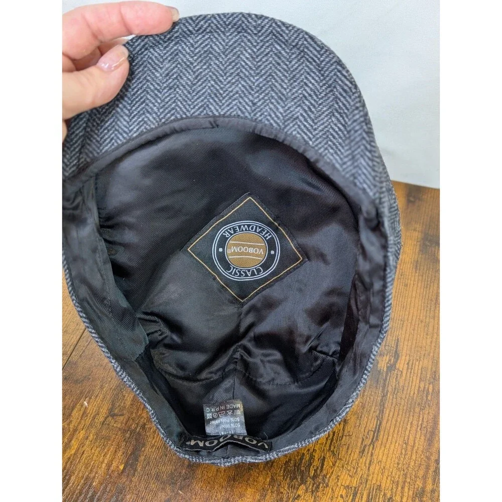 Voboom Headwear Herringbone Wool Blend Newsboy Flat Cap Hat 57cm